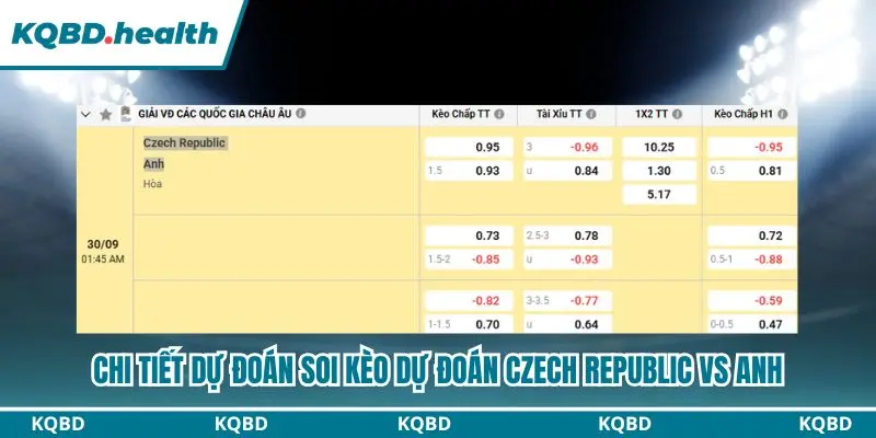 Tổng kết dự đoán trận đấu giữa Czech Republic vs Anh